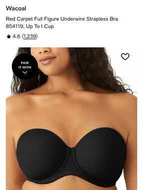 Wacoal Black Red Carpet Strapless Multi Full-Figure Multi-Way Bandeau 32D